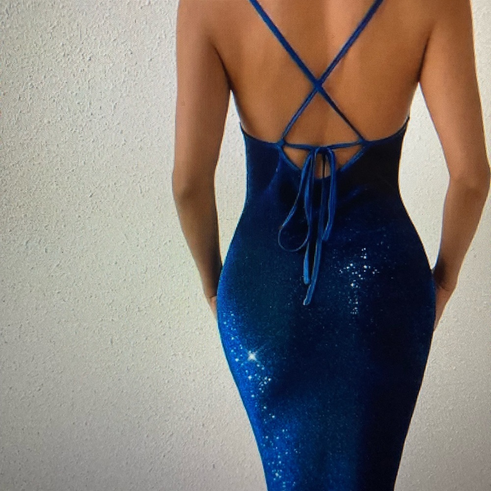 Blue floor length dress